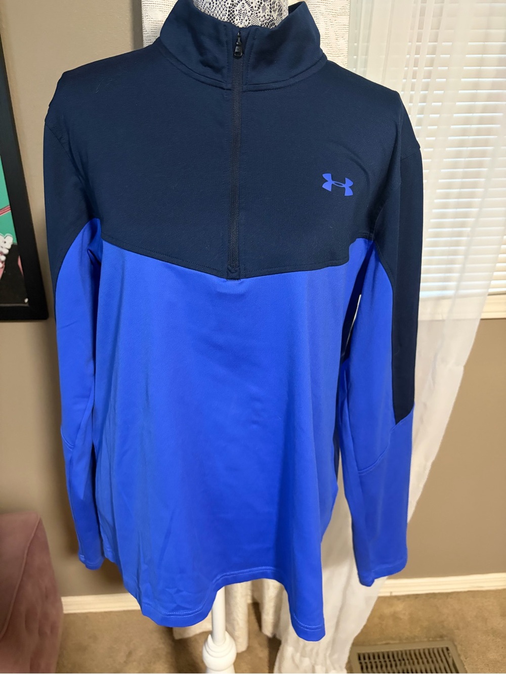 Under Armour Men's Royal Blue and Navy Quarter-Zip Golf Pullover, Size Large